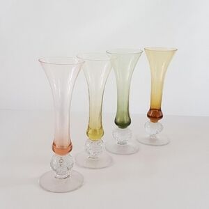 VINTAGE Blown Glass Mid Century Cordial Shot Glasses Set 4 Multicolored 7”
